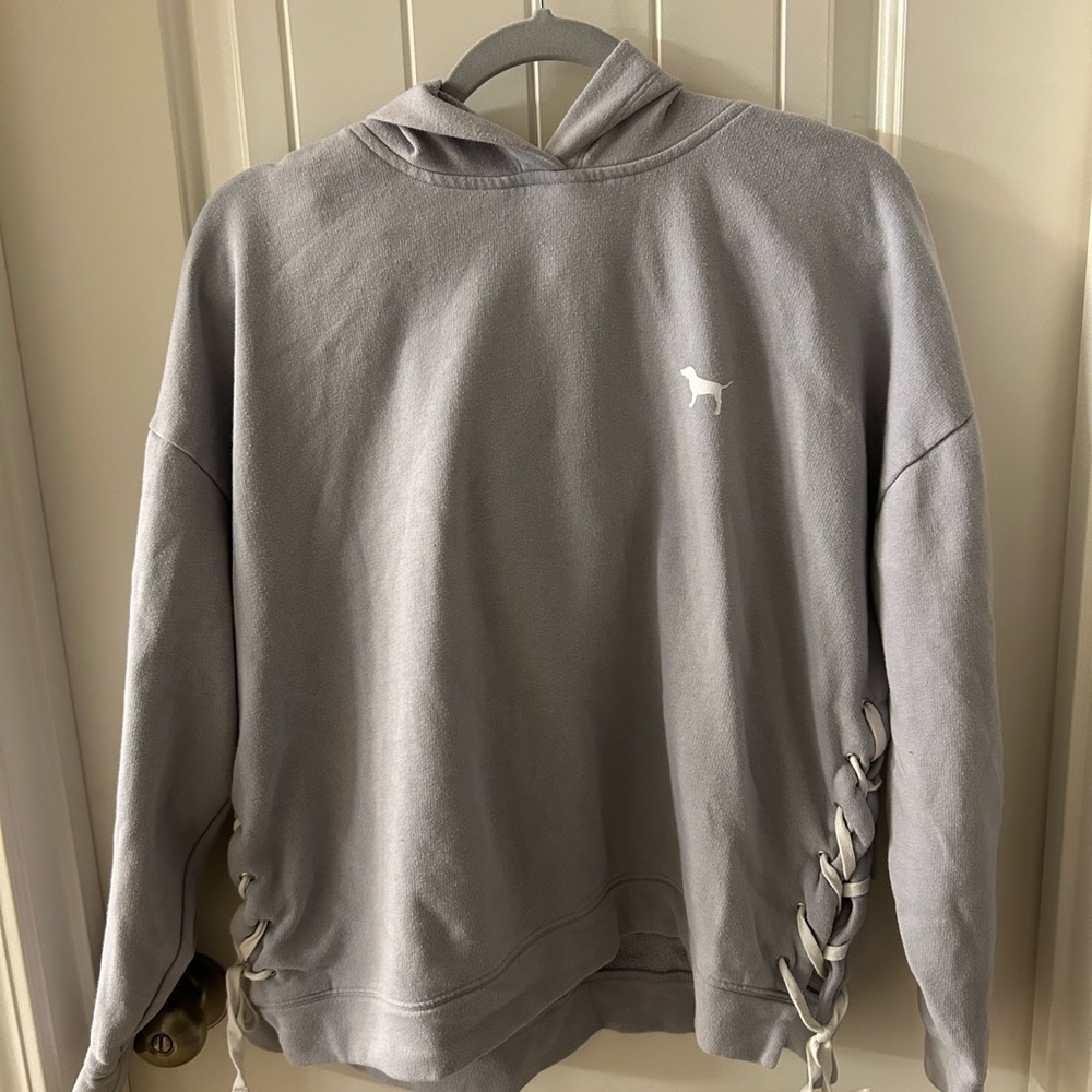 Purplish Gray PINK Victoria’s Secret Hoodie with lace up sides